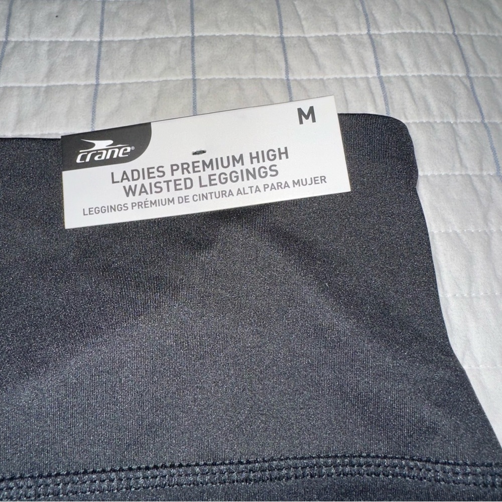 Crane Ladies Premium High Waisted Leggings Black Pink Stripe Medium NWT - Picture 2 of 6